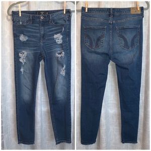 Hollister Crop Highrise Skinny Raw Hem Distressed Denim Jeans women's 7R/ w28